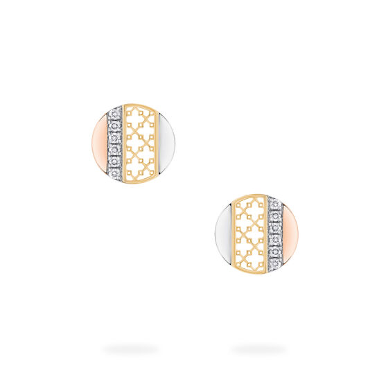 Birks Dare to Dream earrings featuring diamond-set circle motifs in white, yellow, and rose gold image number 0